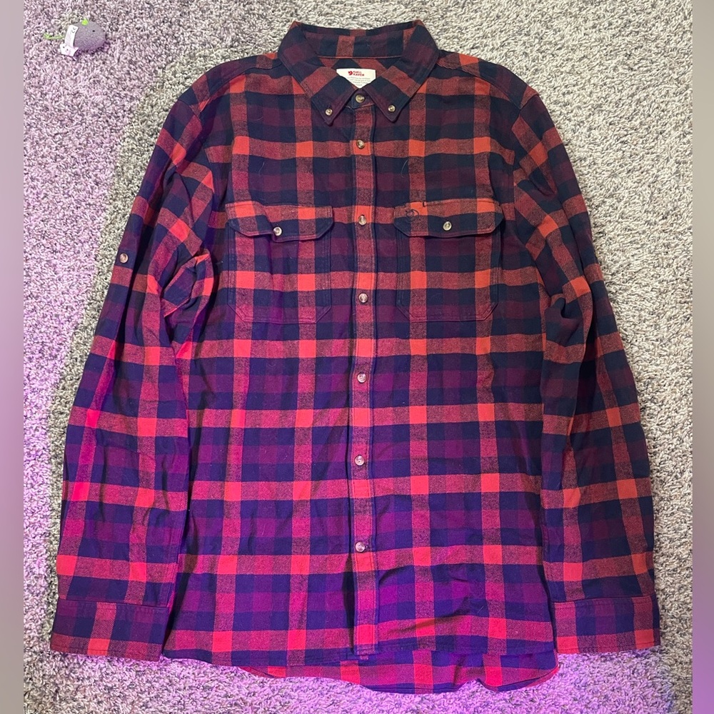 Men’s Fjallraven Red and Navy Plaid Button-Down Shirt